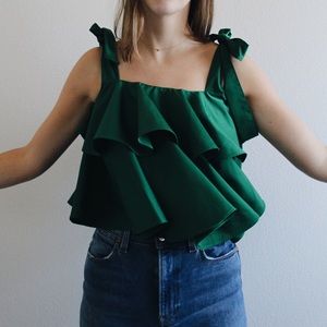 H&M green ruffle tank top